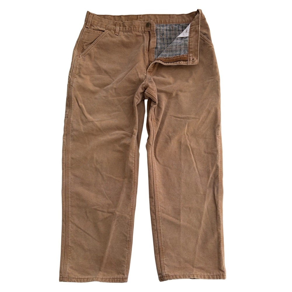 Carhartt B111 BRN Flannel Lined Work Dungarees Brown Made in USA Mens 38x30